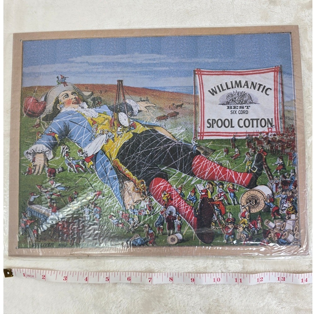 Willimantic Best Six Cord Spool Cotton Advertising Sign Gulliver Liliputians